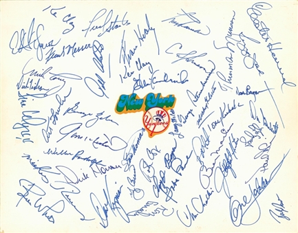 1977 New York Yankees Team Signed 11x14 Board With 44 Signatures Including Munson, Jackson, Hunter, Steinbrenner and Berra (JSA)